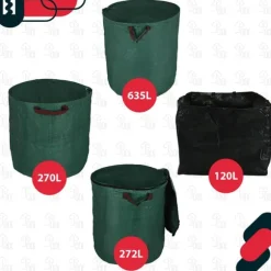 Trädgårdskorg för löv och gräs, rund, hopfällbar, 270 l, set om 2