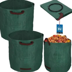 Trädgårdskorg för löv och gräs, rund, hopfällbar, 270 l, set om 2