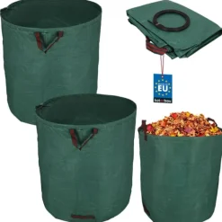 Trädgårdskorg för löv och gräs, rund, hopfällbar, stor, 635 l, set om 2