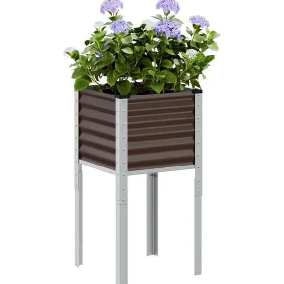 Trädgårdskruka i stål - Väderbeständig planteringslåda | Färg: Brun | Storlek: 45x45x88 cm