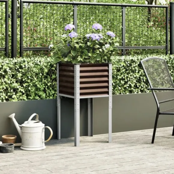 Trädgårdskruka i stål - Väderbeständig planteringslåda | Färg: Brun | Storlek: 45x45x88 cm