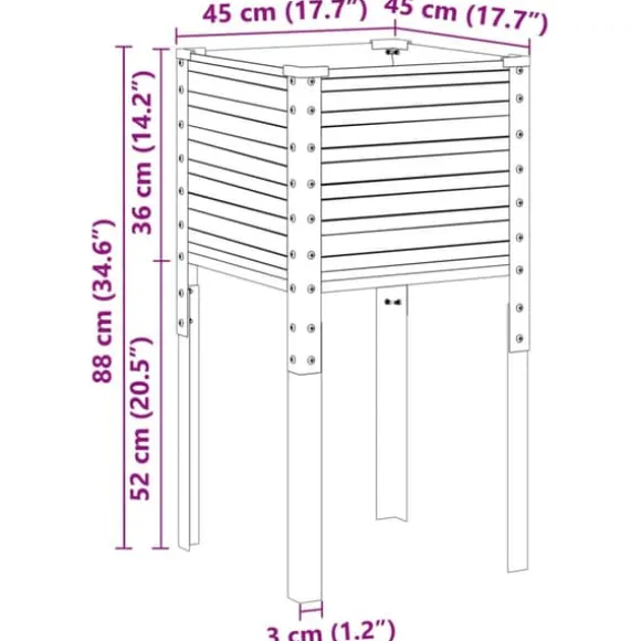 Trädgårdskruka i stål - Väderbeständig planteringslåda | Färg: Brun | Storlek: 45x45x88 cm