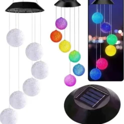 Trädgårdslampa - Lean LED solarlampor med färgglada klockor och bollar, 70 cm
