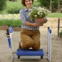 Trädgårdspall för Knäböj och Sittdyna, 28cm Bred Dyna, Hopfällbar 160kg, Halkfri Design