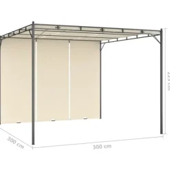 Trädgårdspaviljong med draperier 3x3 m - Solskydd för utomhusbruk | Färg: Gräddvit | Storlek: 3x3x2,25 m