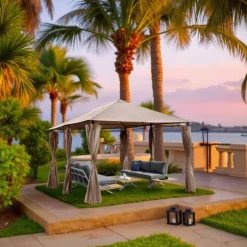 Trädgårdspaviljong 3x4m med sidoväggar och gardiner, vattentät, STRONG TENT