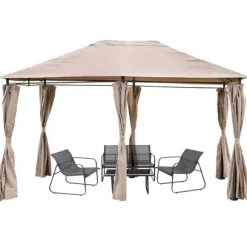 Trädgårdspaviljong 3x4m med sidoväggar och gardiner, vattentät, STRONG TENT