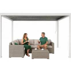 Trädgårdspergola 3x4 m med JUSTERBART ALUMINIUMTAK, vit, för TERRASS, stark