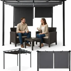 Trädgårdspergola 3x4 m stål 2,4 m vattentät med 4 sidomarkiser