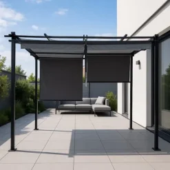 Trädgårdspergola 3x4 m stål 2,4 m vattentät med 4 sidomarkiser