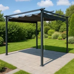 Trädgårdspergola 3x4 m stål 2,4 m vattentät med 4 sidomarkiser