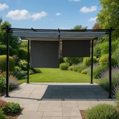 Trädgårdspergola 3x4 m stål 2,4 m vattentät med 4 sidomarkiser