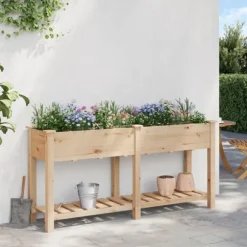 Trädgårdsplanterare Beige 161,5 x 45 x 76,5 cm Massivt Furu