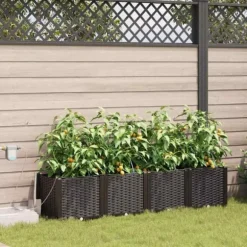 Trädgårdsplanterare med inbyggt bevattningssystem - Hållbar och stilren | Färg: Brun | Storlek: 160x40x37.5 cm