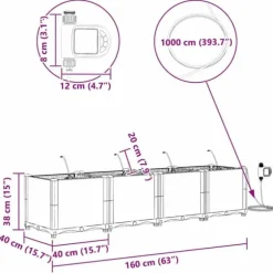 Trädgårdsplanterare med inbyggt bevattningssystem - Hållbar och stilren | Färg: Brun | Storlek: 160x40x37.5 cm