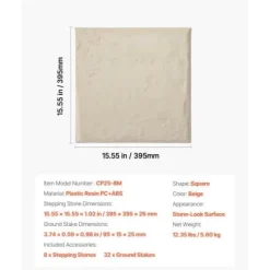 Trädgårdsplattor, 39,5x39,5x2,6 cm, Beige, Plast