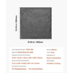 Trädgårdsplattor, 39,5x39,5x2,6 cm, Grå, Plast