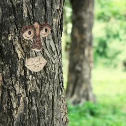 Trädgårdsprydnad, 2-delad trädansikte, 10x13x2,5 cm, Brun