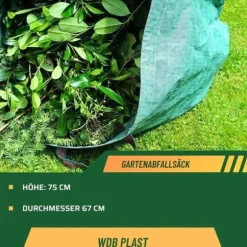 Trädgårdspåse i plast med handtag - 272 L hopfällbar trädgårdsavfallspåse av polypropentyg - Återanvändbar, stabil, vattentät[109]