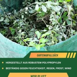 Trädgårdspåse i plast med handtag - 272 L hopfällbar trädgårdsavfallspåse av polypropentyg - Återanvändbar, stabil, vattentät[109]