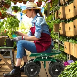 Trädgårdsrullande arbetsstol, 47×30×28 cm, Grön