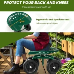 Trädgårdsrullande arbetsstol, 47×30×28 cm, Grön