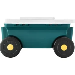 Trädgårdsscooter med säte, 52x31x28 cm, grå, förvaring