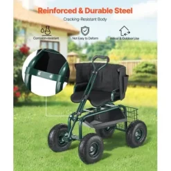 Trädgårdssits med hjul, 81x48x69 cm, Grön, Justerbar höjd Förvaring