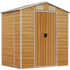 Trädgårdsskjul av galvaniserat stål - Utomhusförvaring | Färg: Ljusbrun | Storlek: 191x130x198 cm