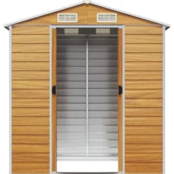 Trädgårdsskjul av galvaniserat stål - Utomhusförvaring | Färg: Ljusbrun | Storlek: 191x130x198 cm