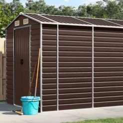 Trädgårdsskjul brun 191x640x198 cm galvaniserat stål