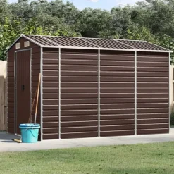 Trädgårdsskjul brun 191x300x198 cm galvaniserat stål