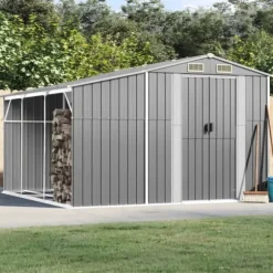 Trädgårdsskjul i galvaniserat stål - Förvaring av verktyg | Färg: Grå | Storlek: 277x279x179 cm