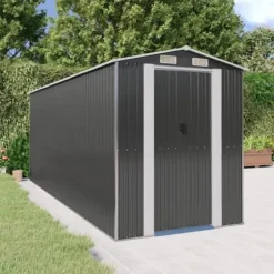 Trädgårdsskjul i galvaniserat stål - Utomhusförvaring | Färg: Antracit | Storlek: 192x523x223 cm