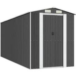 Trädgårdsskjul i galvaniserat stål - Utomhusförvaring | Färg: Antracit | Storlek: 192x523x223 cm