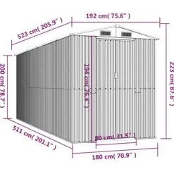 Trädgårdsskjul i galvaniserat stål - Utomhusförvaring | Färg: Antracit | Storlek: 192x523x223 cm