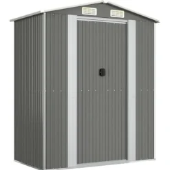 Trädgårdsskjul i galvaniserat stål - Utomhusförvaring för redskap | Färg: Ljusgrå | Storlek: 192x108x223 cm