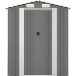 Trädgårdsskjul i galvaniserat stål - Utomhusförvaring för redskap | Färg: Ljusgrå | Storlek: 192x108x223 cm