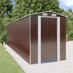 Trädgårdsskjul i galvaniserat stål för redskap och utomhusförvaring | Färg: Mörkbrun | Storlek: 192x689x223 cm