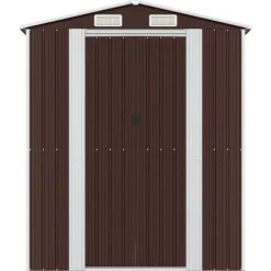 Trädgårdsskjul i galvaniserat stål för redskap och utomhusförvaring | Färg: Mörkbrun | Storlek: 192x689x223 cm