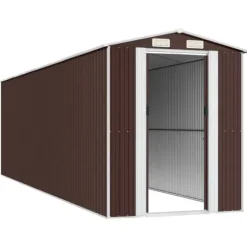 Trädgårdsskjul i galvaniserat stål för redskap och utomhusförvaring | Färg: Mörkbrun | Storlek: 192x689x223 cm