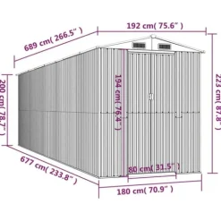 Trädgårdsskjul i galvaniserat stål för redskap och utomhusförvaring | Färg: Mörkbrun | Storlek: 192x689x223 cm