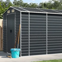 Trädgårdsskjul i galvaniserat stål - Praktisk förvaring för verktyg | Färg: Antracit | Storlek: 191x810x198 cm