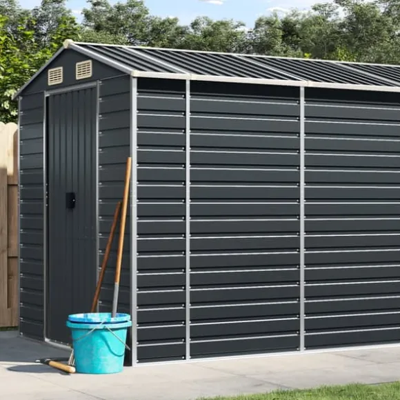 Trädgårdsskjul i galvaniserat stål - Praktisk förvaring för verktyg | Färg: Antracit | Storlek: 191x810x198 cm