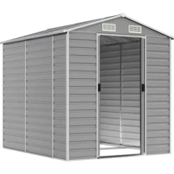 Trädgårdsskjul i galvaniserat stål - Förvaringslösning | Färg: Ljusgrå | Storlek: 191x215x198 cm