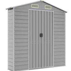 Trädgårdsskjul i galvaniserat stål - Förvaringslösning | Färg: Ljusgrå | Storlek: 191x215x198 cm