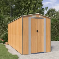 Trädgårdsskjul i galvaniserat stål - Rymlig förvaring | Färg: Ljusbrun | Storlek: 192x440x223 cm