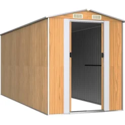 Trädgårdsskjul i galvaniserat stål - Rymlig förvaring | Färg: Ljusbrun | Storlek: 192x440x223 cm