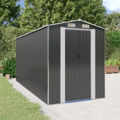 Trädgårdsskjul i galvaniserat stål - Rymlig förvaring för redskap | Färg: Antracit | Storlek: 192x440x223 cm