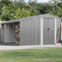 Trädgårdsskjul i galvaniserat stål - Robust för utomhusförvaring | Färg: Grå | Storlek: 277x365,5x179 cm